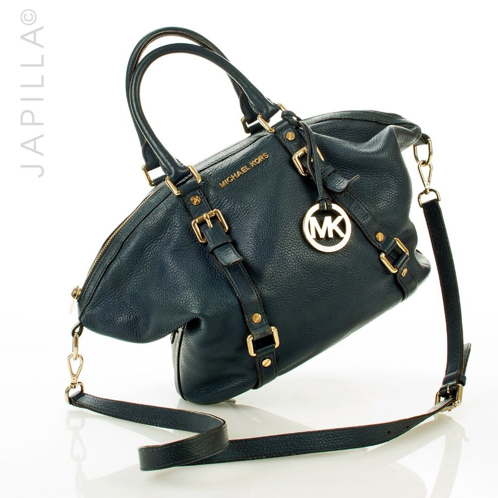 MICHAEL KORS PEBBLED BLUE LEATHER SATCHEL - Picture 6 of 13